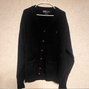 Ralph Lauren Men's Black Cardigan with Red Buttons